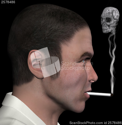 Image of man and smoke skull 3d illustration