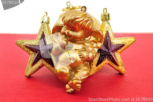 Image of angel and golden christmas stars