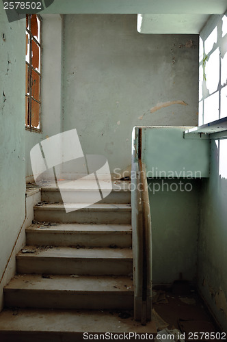 Image of dirty staircase and peeling walls