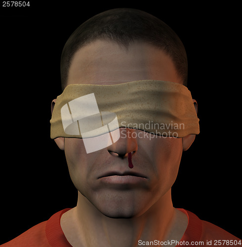 Image of tortured blindfolded man