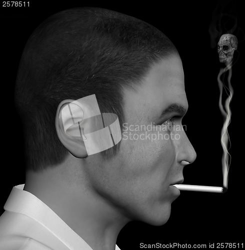 Image of smoking man and smoke skull