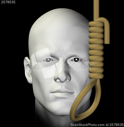 Image of suicidal man and hanging noose 3d illustration