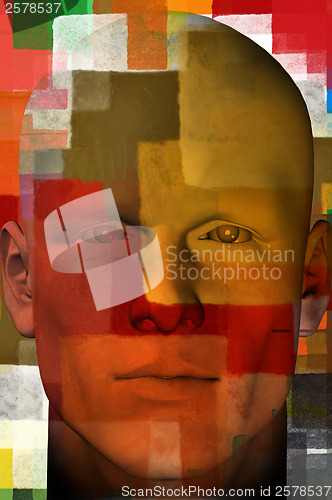 Image of man portrait with squares pattern 3d illustration