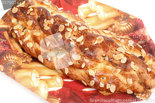 Image of detail of christmas cake with almonds