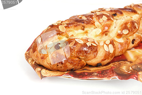 Image of detail of christmas cake with almonds