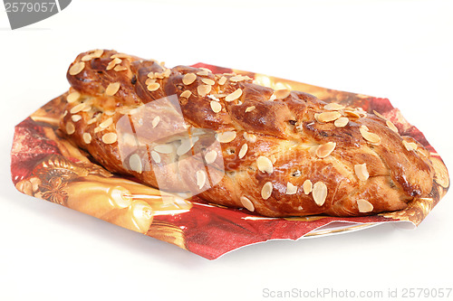 Image of detail of christmas cake with almonds