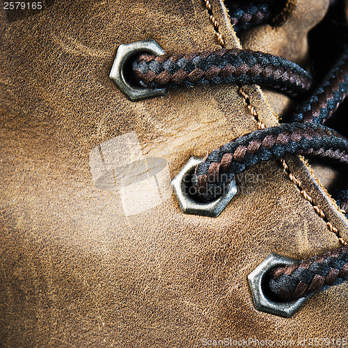 Image of Brown leather shoe, close-up  