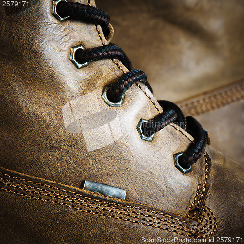 Image of Brown leather shoe, close-up  
