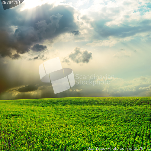 Image of dramatic sky over green grass field