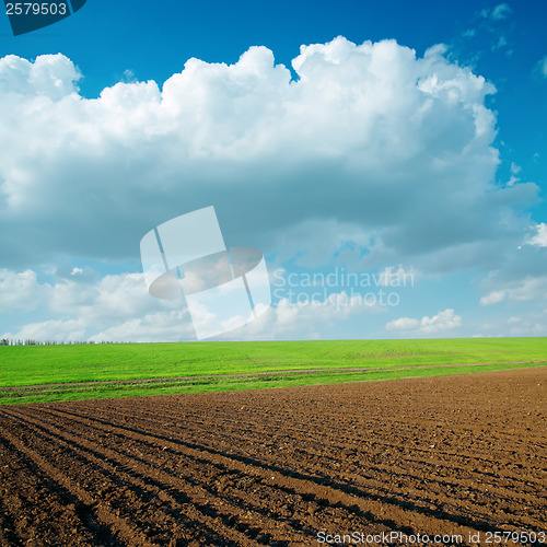 Image of agriculrural fields and clouds over it