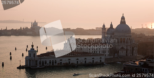 Image of Venetian lagoon and Salute sunset top view