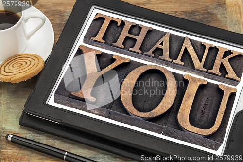Image of thank you on digital tablet