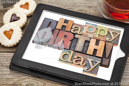 Image of Happy birthday on digital tablet