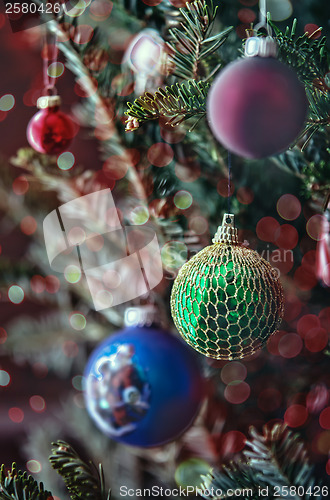 Image of christmas tree ornaments and decorations