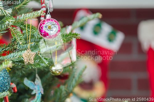 Image of christmas tree ornaments and decorations