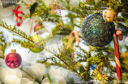 Image of christmas tree ornaments and decorations