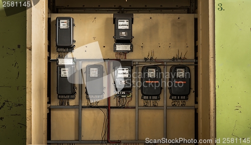 Image of Electrical fuseboxes and power lines