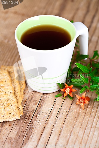 Image of cup of tea and crackers for breakfast 