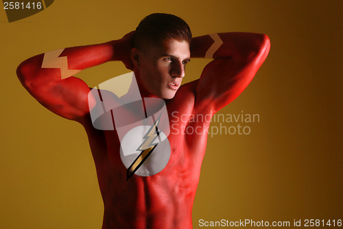 Image of Body Painted Man as Fantasy Generic Superhero  