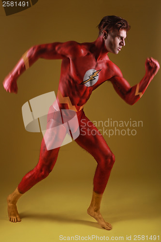 Image of Body Painted Man as Fantasy Generic Superhero  