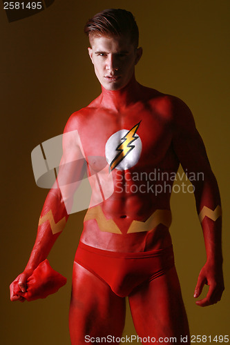 Image of Body Painted Man as Fantasy Generic Superhero  