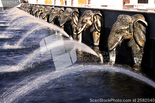 Image of Elephants water fountain at Hindu temple