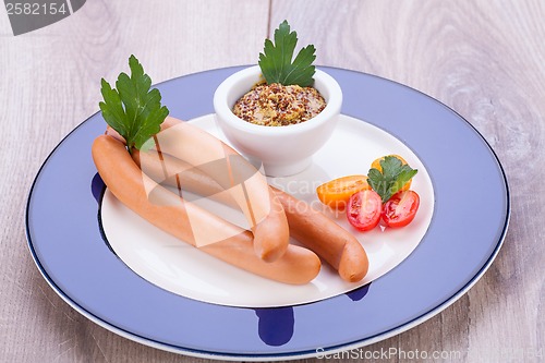 Image of tasty traditional pork sausages frankfurter snack food