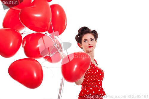 Image of smiling young attractive girl woman with red lips isolated