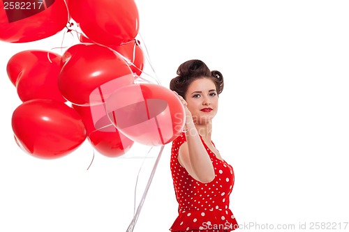Image of smiling young attractive girl woman with red lips isolated
