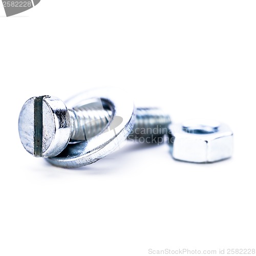 Image of silver steel hexagonal screw tool objects macro