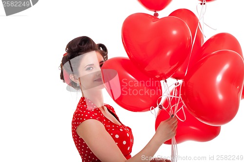 Image of smiling young attractive girl woman with red lips isolated