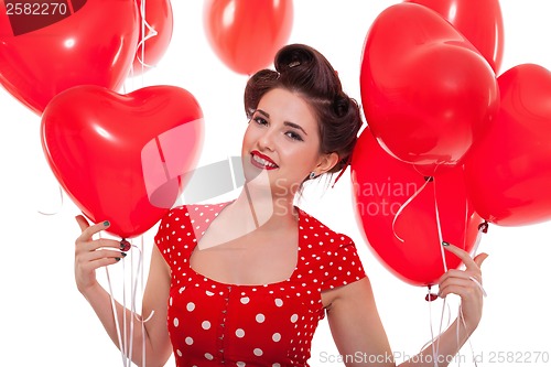 Image of smiling young attractive girl woman with red lips isolated