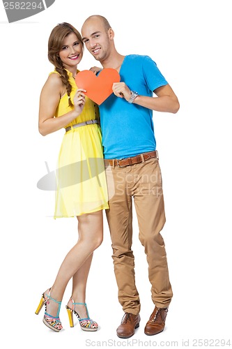 Image of young smiling couple in love portrait isolated