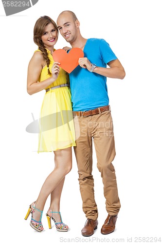 Image of young smiling couple in love portrait isolated