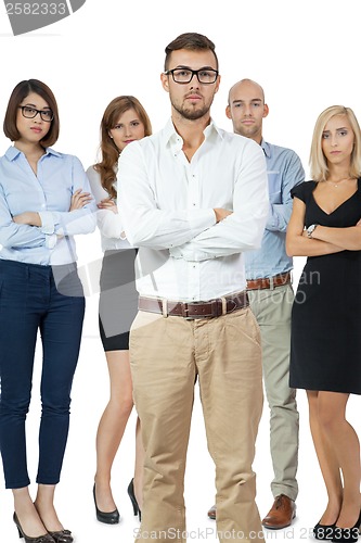 Image of Successful business team cheering