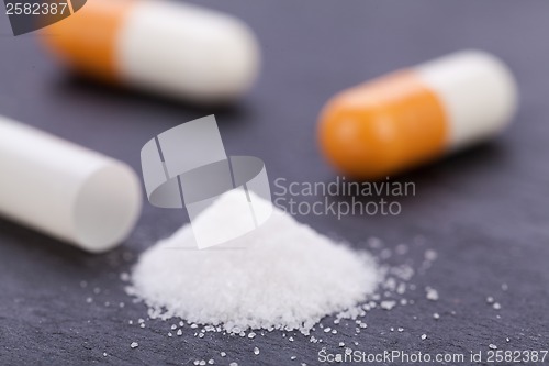 Image of medicine pills white macro closeup detail