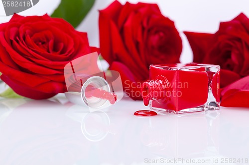 Image of Elegant red nail varnish in a stylish bottle