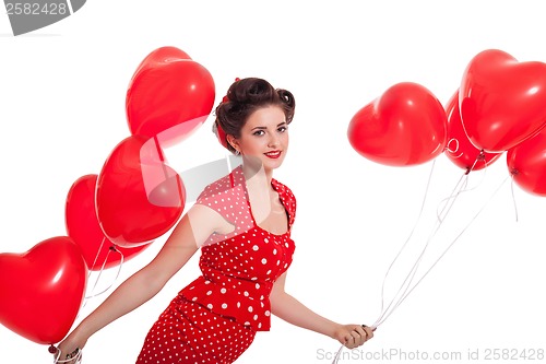 Image of smiling young attractive girl woman with red lips isolated