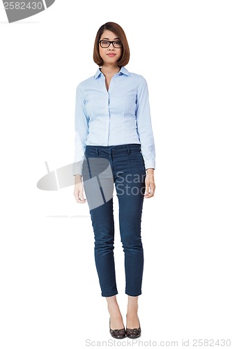 Image of young successful attractive asian businesswoman isolated