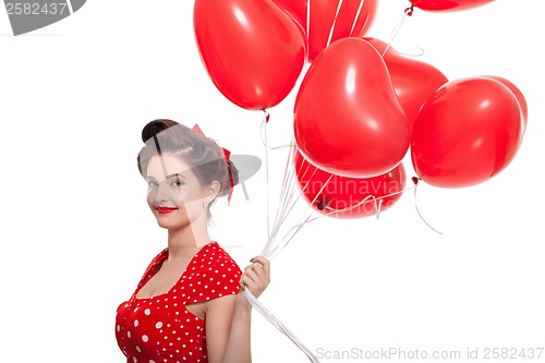 Image of smiling young attractive girl woman with red lips isolated