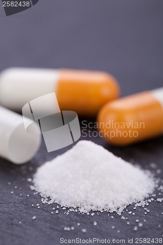 Image of medicine pills white macro closeup detail