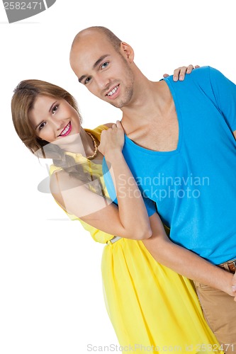 Image of young smiling couple in love portrait isolated