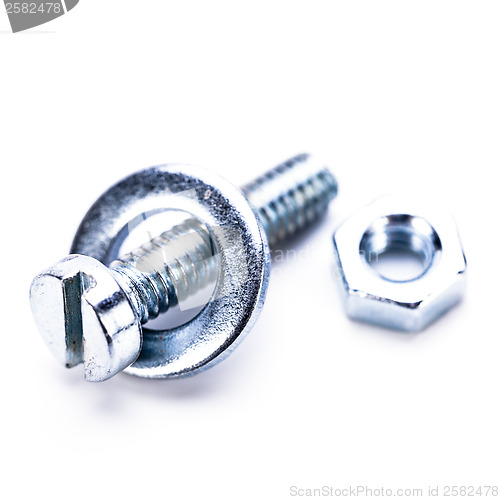 Image of silver steel hexagonal screw tool objects macro