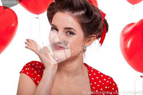 Image of smiling young attractive girl woman with red lips isolated