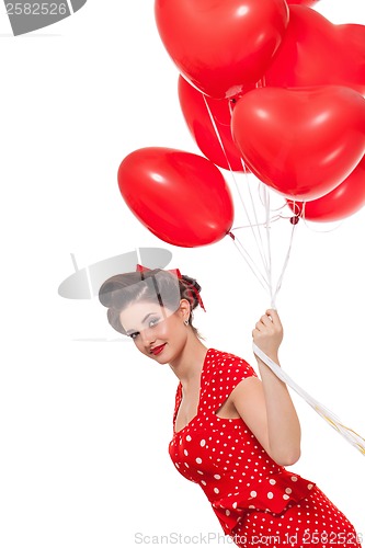 Image of smiling young attractive girl woman with red lips isolated