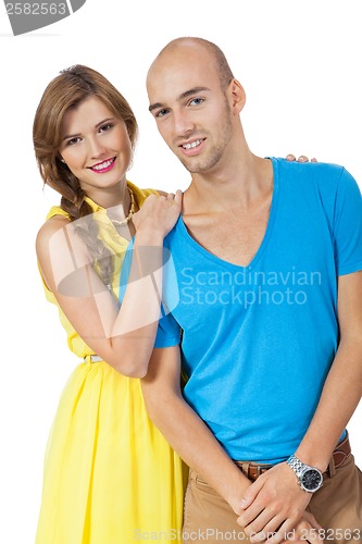 Image of young smiling couple in love portrait isolated