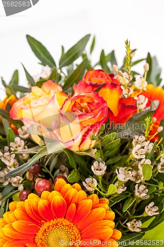 Image of Vivid orange gerbera daisy in a bouquet