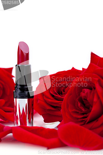 Image of Sexy red or scarlet lipstick with roses