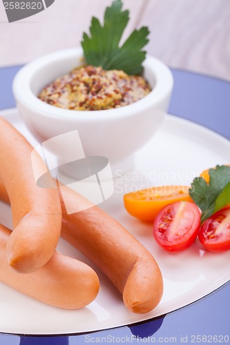 Image of tasty traditional pork sausages frankfurter snack food