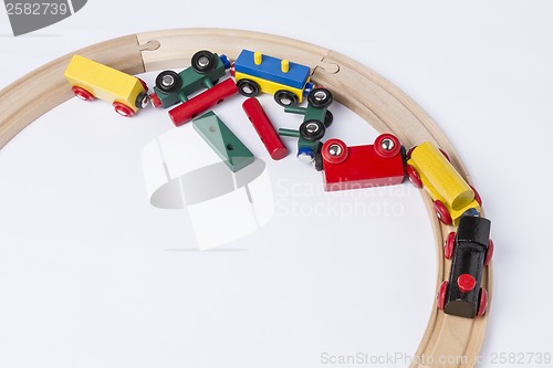 Image of crashed wooden toy train